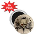 Awesome Skull With Flowers And Grunge 1.75  Magnets (10 pack) 