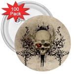 Awesome Skull With Flowers And Grunge 3  Buttons (100 pack) 