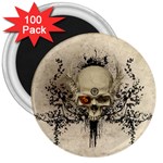 Awesome Skull With Flowers And Grunge 3  Magnets (100 pack)