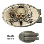 Awesome Skull With Flowers And Grunge Money Clips (Oval) 