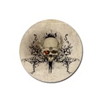 Awesome Skull With Flowers And Grunge Rubber Coaster (Round) 