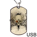 Awesome Skull With Flowers And Grunge Dog Tag USB Flash (Two Sides) 