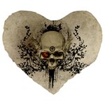 Awesome Skull With Flowers And Grunge Large 19  Premium Flano Heart Shape Cushions