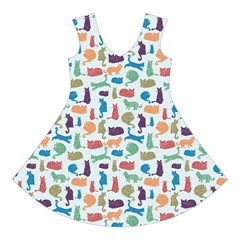 Blue Colorful Cats Silhouettes Pattern Short Sleeve V Front