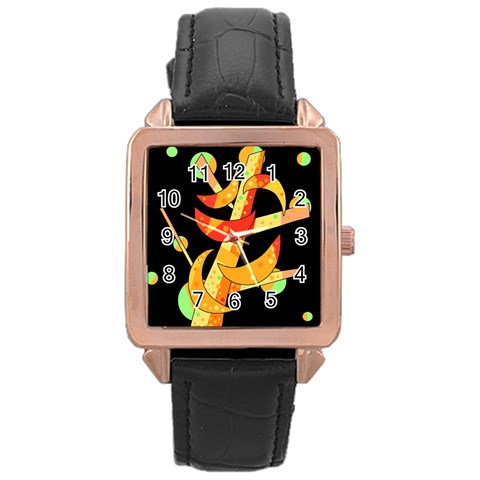 Orange moon tree Rose Gold Leather Watch  from ZippyPress Front