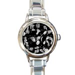 Black and white floral abstraction Round Italian Charm Watch