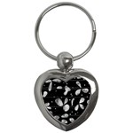 Black and white floral abstraction Key Chains (Heart) 