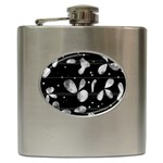 Black and white floral abstraction Hip Flask (6 oz)