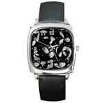 Black and white floral abstraction Square Metal Watch