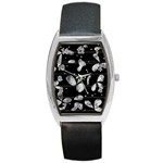 Black and white floral abstraction Barrel Style Metal Watch