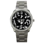 Black and white floral abstraction Sport Metal Watch