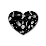 Black and white floral abstraction Rubber Coaster (Heart) 