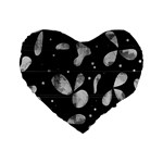 Black and white floral abstraction Standard 16  Premium Heart Shape Cushions