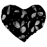 Black and white floral abstraction Large 19  Premium Heart Shape Cushions