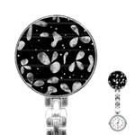 Black and white floral abstraction Stainless Steel Nurses Watch