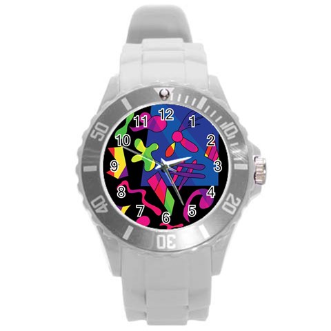 Colorful shapes Round Plastic Sport Watch (L) from ZippyPress Front