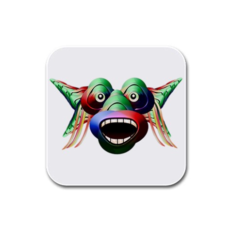 Futuristic Funny Monster Character Face Rubber Square Coaster (4 pack)  from ZippyPress Front