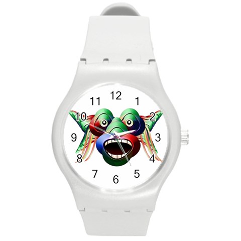 Futuristic Funny Monster Character Face Round Plastic Sport Watch (M) from ZippyPress Front