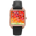 Abstract Watermelon Rose Gold Leather Watch 