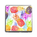 Colorful Pineapples Over A Blue Background Memory Card Reader (Square)