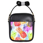 Colorful Pineapples Over A Blue Background Girls Sling Bags