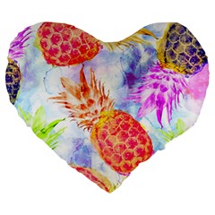 Colorful Pineapples Over A Blue Background Large 19  Premium Heart Shape Cushions from ZippyPress Front