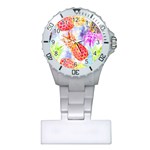 Colorful Pineapples Over A Blue Background Plastic Nurses Watch