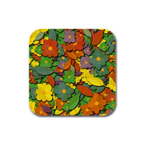 Decorative flowers Rubber Square Coaster (4 pack)  from ZippyPress Front