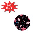 Pink ladybugs and flowers  1  Mini Buttons (100 pack) 