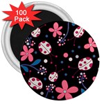 Pink ladybugs and flowers  3  Magnets (100 pack)