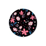 Pink ladybugs and flowers  Magnet 3  (Round)