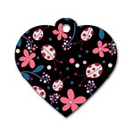 Pink ladybugs and flowers  Dog Tag Heart (One Side)