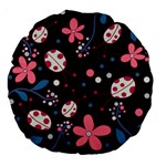Pink ladybugs and flowers  Large 18  Premium Round Cushions