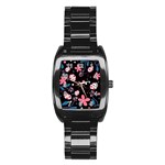 Pink ladybugs and flowers  Stainless Steel Barrel Watch