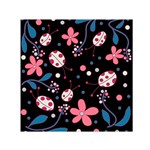 Pink ladybugs and flowers  Small Satin Scarf (Square)