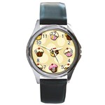 Colorful cupcakes pattern Round Metal Watch