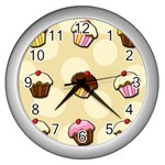 Colorful cupcakes pattern Wall Clocks (Silver) 