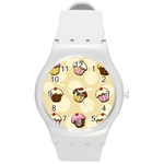 Colorful cupcakes pattern Round Plastic Sport Watch (M)