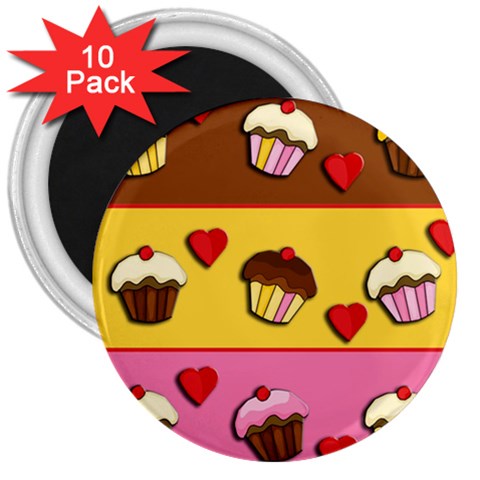 Love cupcakes 3  Magnets (10 pack)  from ZippyPress Front