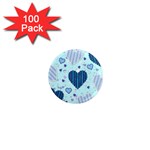 Light and Dark Blue Hearts 1  Mini Magnets (100 pack) 