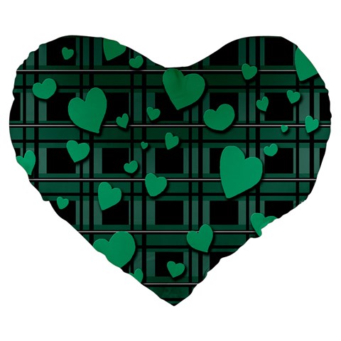 Green love Large 19  Premium Flano Heart Shape Cushions from ZippyPress Front