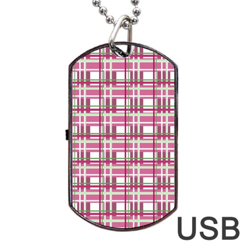 Pink plaid pattern Dog Tag USB Flash (One Side) from ZippyPress Front