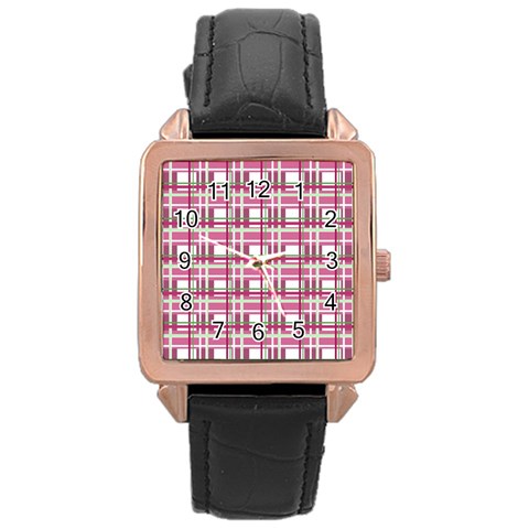 Pink plaid pattern Rose Gold Leather Watch  from ZippyPress Front