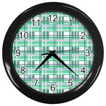 Green plaid pattern Wall Clocks (Black)