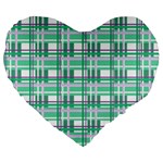 Green plaid pattern Large 19  Premium Heart Shape Cushions