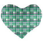 Green plaid pattern Large 19  Premium Flano Heart Shape Cushions
