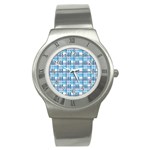 Blue plaid pattern Stainless Steel Watch