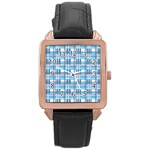 Blue plaid pattern Rose Gold Leather Watch 