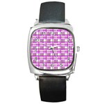 Purple plaid pattern Square Metal Watch