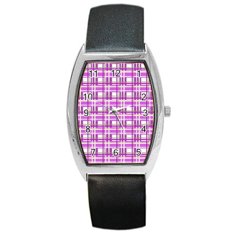 Purple plaid pattern Barrel Style Metal Watch from ZippyPress Front